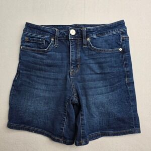Seven7 Womens Denim Shorts Size 6 Dark Wash Colored Stitching Casual rainbow mid